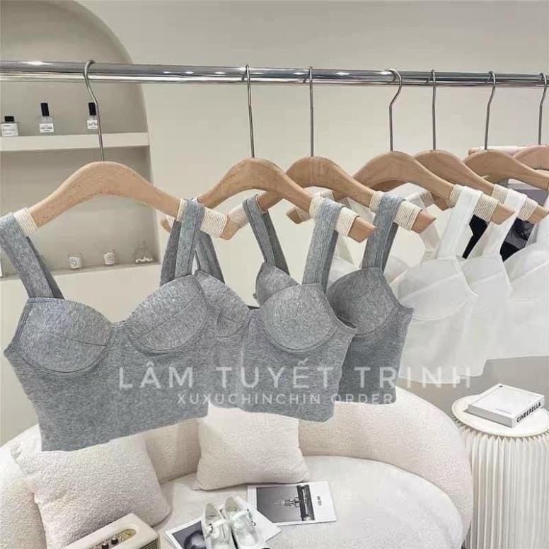Áo Cúp ngực Bra Đúc cao su 2 Dây Bản To Dáng Croptop Cúp Tròn Nâng Ngực Quyến Rũ.