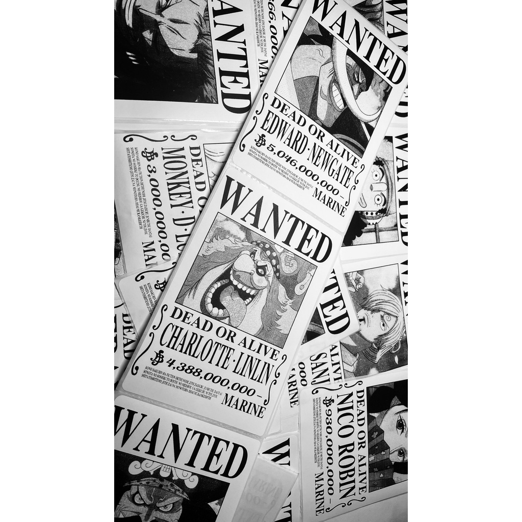 Set 50/100 Miếng Hình Truy Nã One Piece Wanted Có Sẵn Keo Anime Onepiece Giấy Ảnh Dán Tường Decor