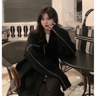 Áo Khoác Cardigan Nét Đứt Đen/Trắng Form Rộng Nam Nữ