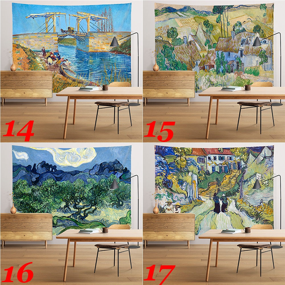 Thảm Treo Tường Họa Tiết Tranh Sơn Dầu Van Gogh Bằng Polyester Kèm Kẹp Trang Trí Nội Thất