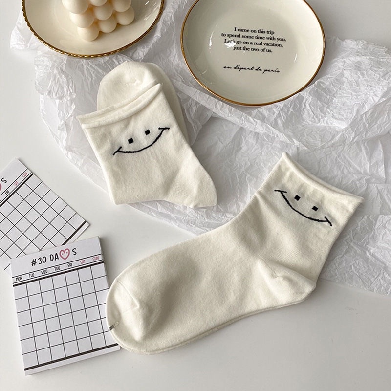 Tất cổ cao mặt cười Hàn Quốc chất cotton co giãn xinh