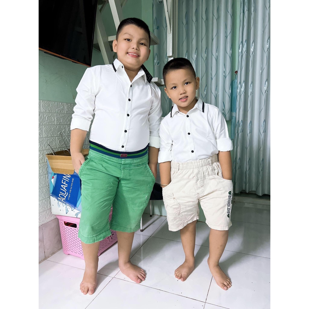 Áo Sơ Mi Bé Thương Hiệu Fig Tree Màu Trắng Viền Cổ Màu Đen Siêu Cute Đi Tiệc, Size 8-37kg, Chất Mềm