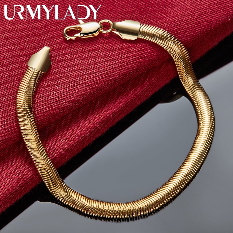 URMYLADY Flat Rắn Xương Dây Chuyền 24K Vàng 6 Inch Vòng Tay Dành Cho Nam Nữ Quyến Rũ Cưới Đính Hôn Thời Trang Đảng Trang Sức