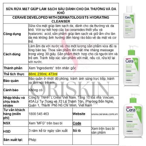 Ảnh CeraVe - Sữa Rửa Mặt Giúp Làm Sạch Sâu Và Cấp Ẩm Cho Da Thường Và Da Khô CeraVe Hydrating Cleanser 1