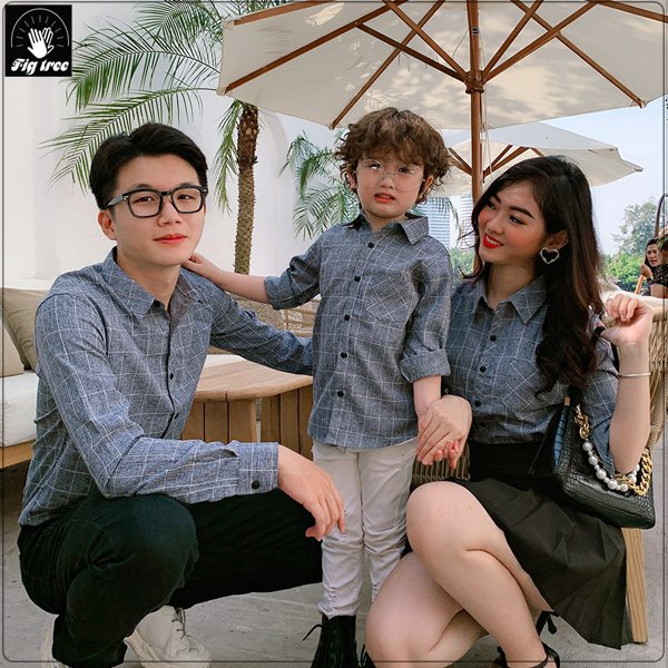 Set Áo Sơ Mi Gia Đình Fig Tree sọc caro xám ( MS :126A) basic đi tiệc siêu xinh