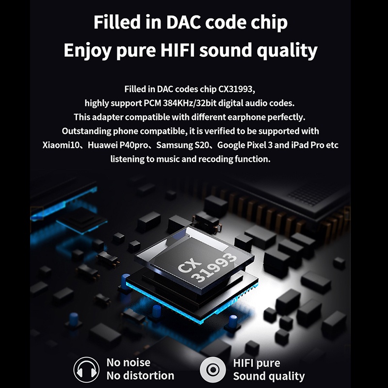 Dây Cáp Âm Thanh Kỹ Thuật Số Chuyển Đổi JM7 JM7L USB Type C / Light-ning Sang 3.5mm DAC CX31993 Cho Android / Apple 32bit / 384KHz