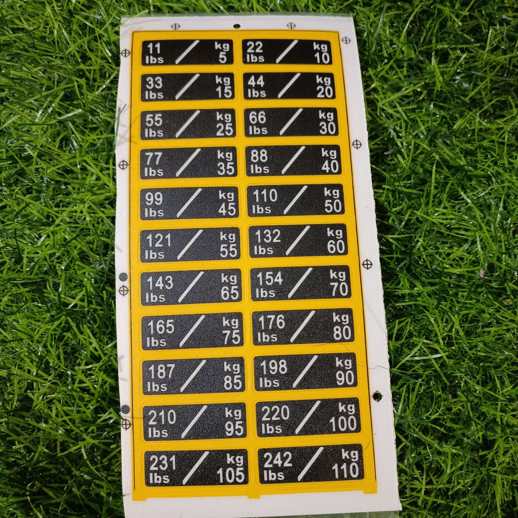Tem dán tạ khối - Decal dán khối lượng tạ cho máy tập Gym (5kg - 150kg)