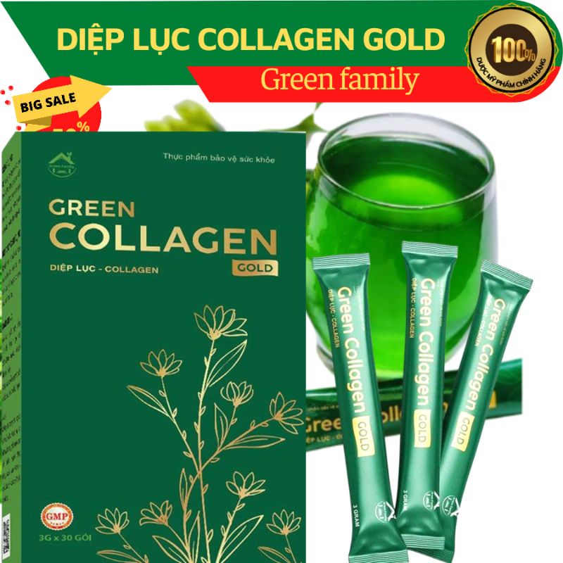 (Đã bán 1,8k) Diệp lục collagen gold- hỗ trợ sức khỏe - đẹp da - đào thải độc tố 1 hộp 30 gói [chính hãng bán sỉ]
