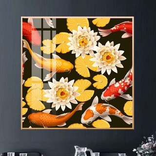 Tranh Treo Tường Dành Cho Người Mệnh Kim -  Cá Chép Và Hoa Sen Laminate Tráng Gương