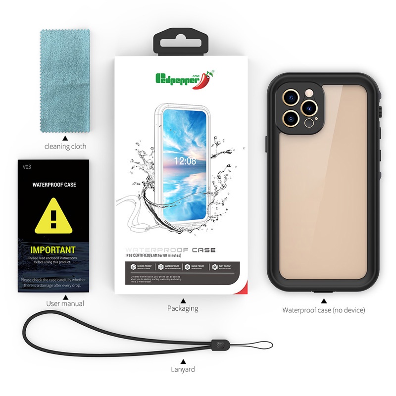 Ốp lưng chống nước IP68 tương thích với iPhone 13 Pro Max Ốp lưng tương thích cho iPhone 17 Air 16 15 12 11 X Xs Xr 7 8 plus 14 Pro Vỏ chống nước có khóa 360 Protect 13 Mini SE3