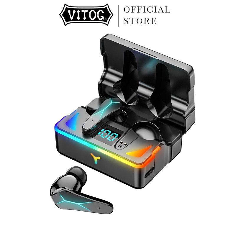 Tai nghe Vitog X7 TWS bluetooth không dây có màn hình LED chống ồn âm trầm HD phong cách thể thao thời trang 
