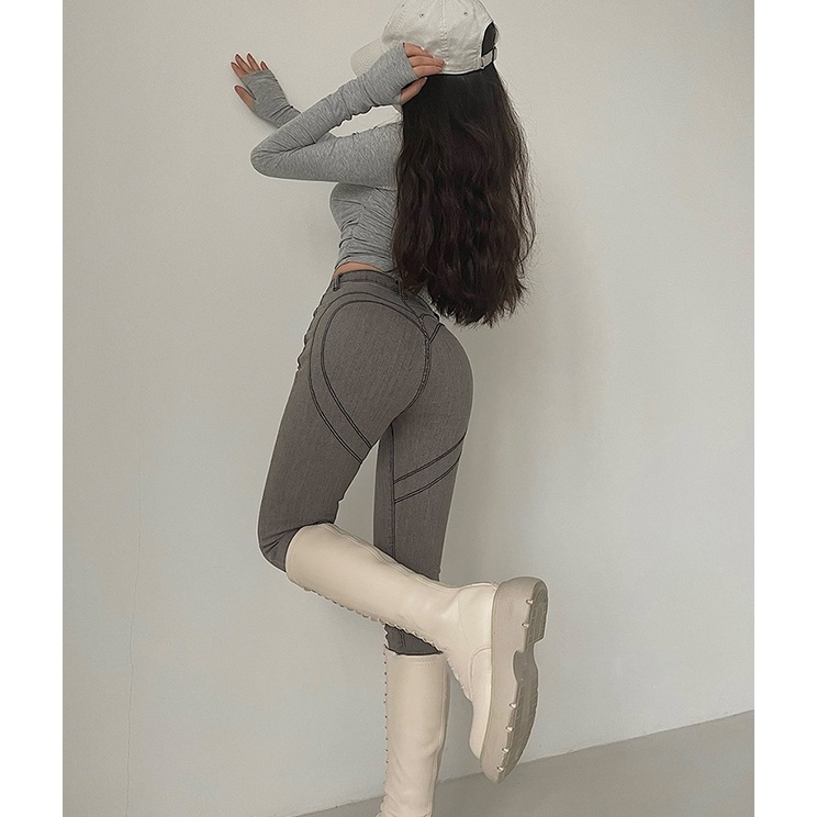Nhìn Tall Slimmer Look Long Foot!Quần Jean Dài Lưng Cao Dáng Ôm Co Giãn Tốt Kiểu Âu Mỹ Cá Tính