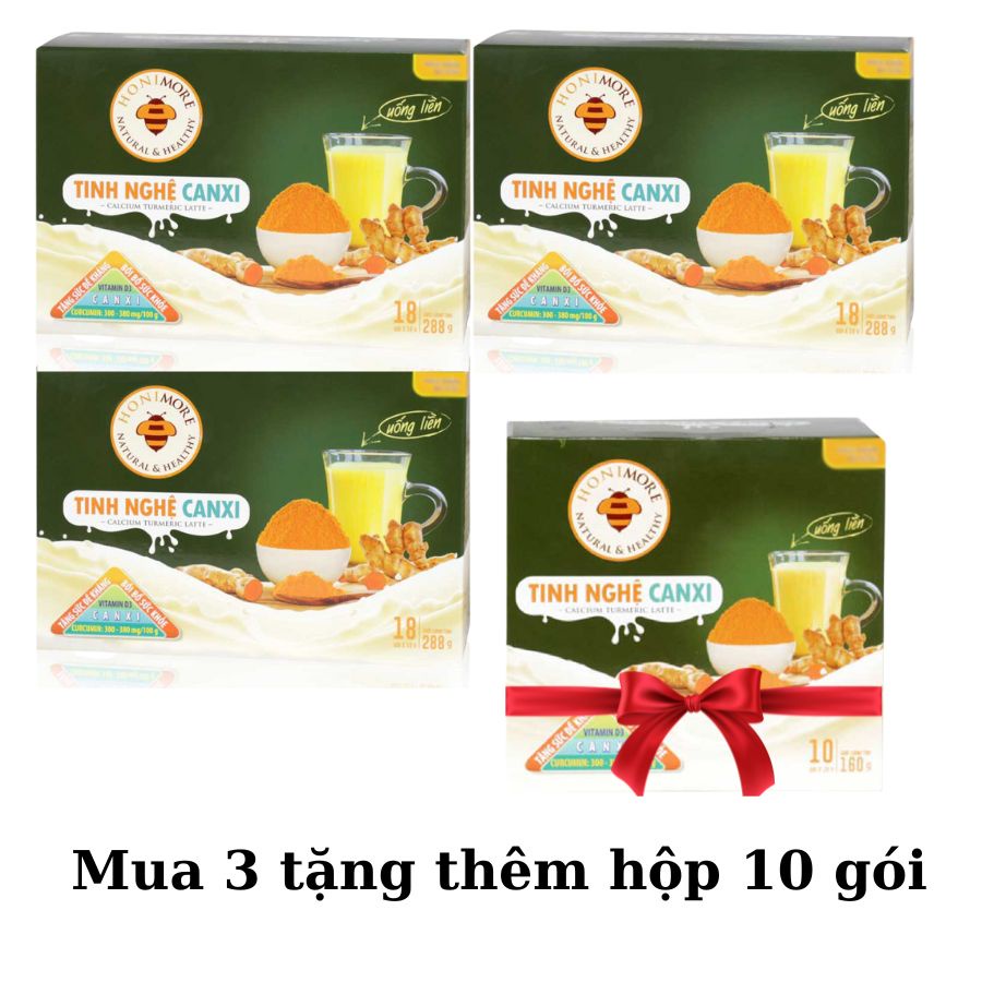 Ảnh Combo 3 hộp lớn +1 hộp (10 gói) Tinh nghệ canxi Honimore 288g - tốt cho xương, làm đẹp da, tốt cho dạ dày 2