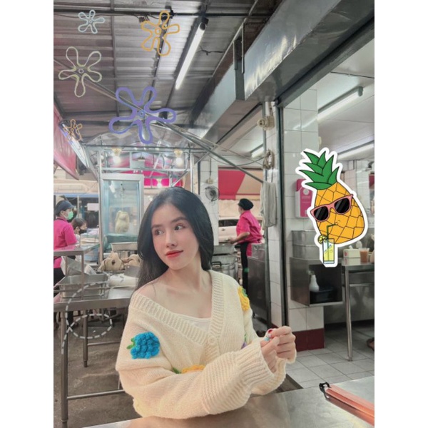 [Sale] ÁO KHOÁT LEN DÀY CARDIGAN ĐÍNH THƠM KHÓM NHO ẢNH CHỤP THẬT