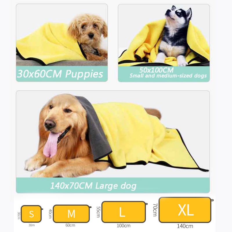 Pet Dog Khăn tắm siêu thấm cho mèo Khăn sợi nhỏ khô nhanh Đồ dùng chải lông thú cưng Áo choàng tắm cho chó con Phụ kiện cho chó lớn