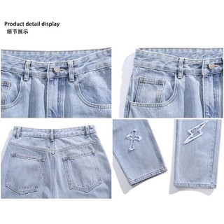 Quần Jeans Baggy Nam Nữ Phối Hình Thêu Nổi, Chất Vải Bò Màu Xanh Và Đen, From Rộng Dáng Suông Thời Trang Unisex
