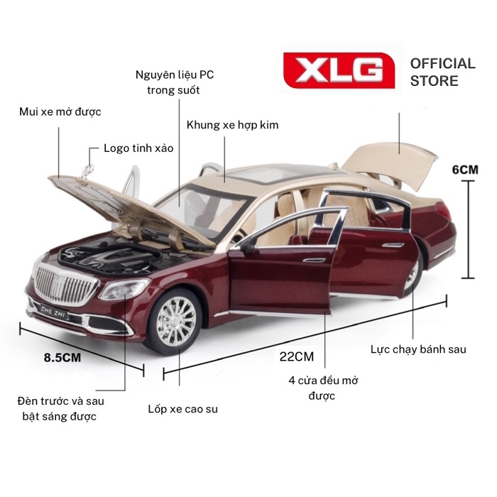 Ảnh Xe mô hình MERCEDES BENZ S600 Maybach 1:24 XLG bằng hợp kim đèn led âm thanh 1