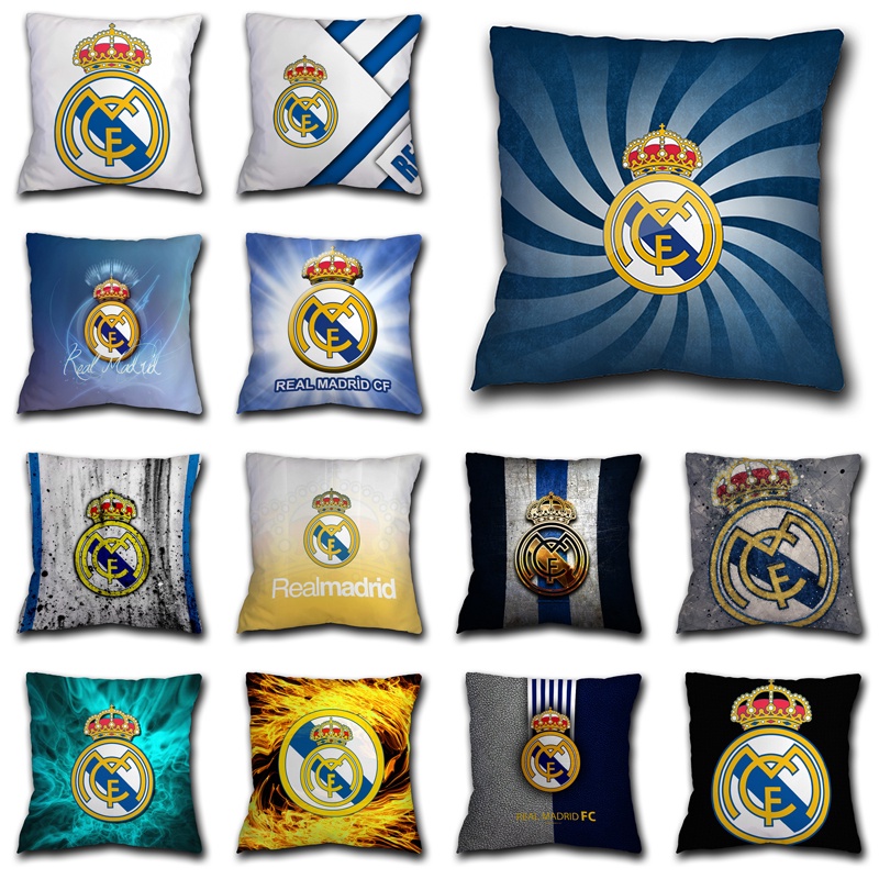 Vỏ Gối Polyester Một Mặt In Logo Câu Lạc Bộ Bóng Đá Real Madrid Trang Trí Nhà Cửa (Không Kèm Lõi)