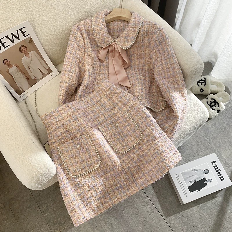 DELILAH SET - Set Tweed Tím Pastel Phối Nơ Voan Tiểu Thư