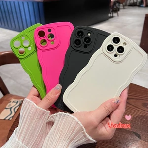 Ốp Điện Thoại Màu Kẹo Trơn Họa Tiết Lượn Sóng Cho iPhone 11 Pro Max X XR XS Max 8 7 6 6s Plus SE 2020