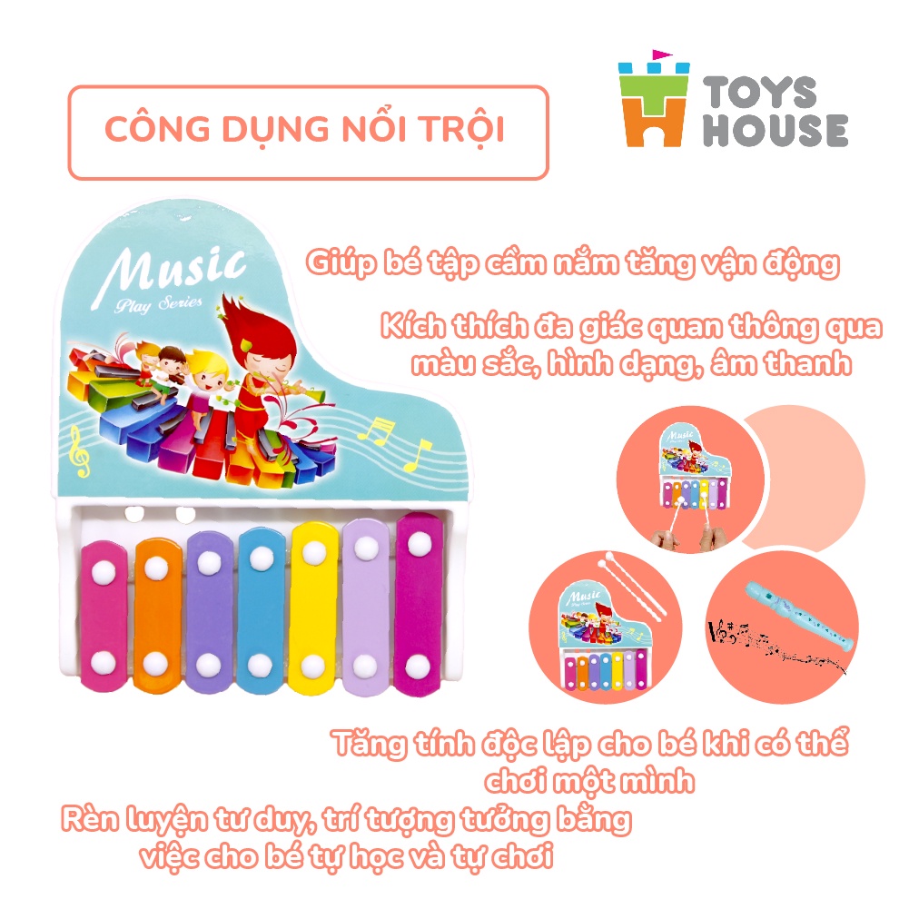 Ảnh Đồ chơi đàn gõ Xylophone kèm sáo, lục lạc, kèn harmonica cho bé ToyHouse 682-9 4