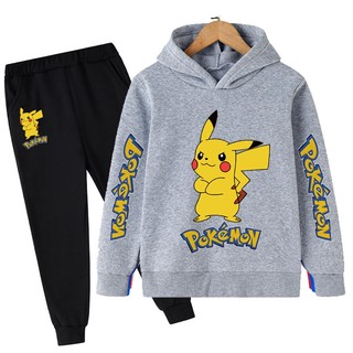 Set Đồ Thể Thao 2 Món Gồm Áo Hoodie In Hình Pikachu + Quần Cho Bé Trai 4-14 Tuổi
