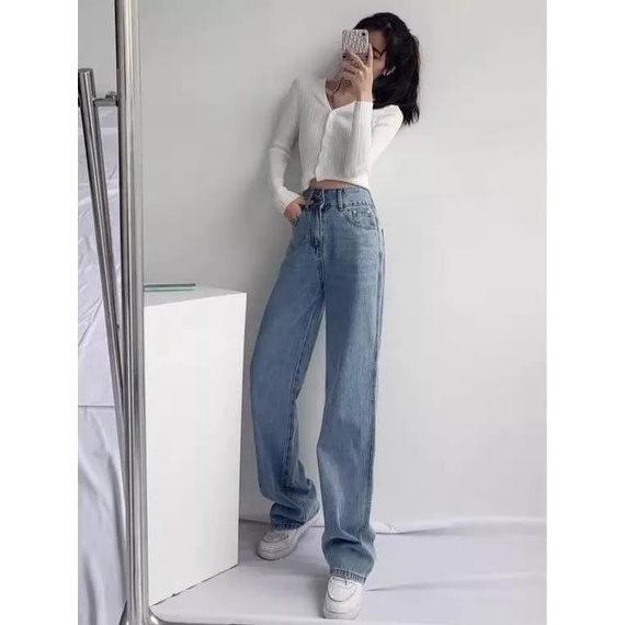Quần baggy jean nữ JohnsonLi, lưng cao, dáng rộng, trẻ trung, màu đen cá tính. JL1788 spe