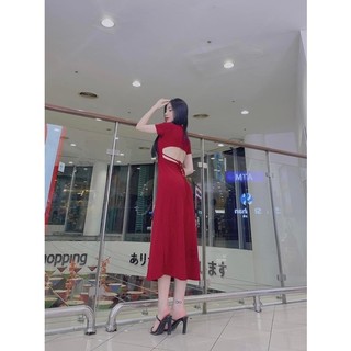 Đầm body tay ngắn dáng xoè maxi hở lưng hotgirl sexy màu đỏ đô tôn da xinh đẹp hottrend
