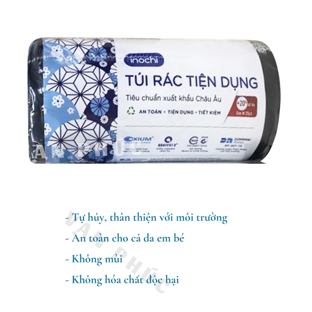 Ảnh Túi đựng rác tự phân hủy sinh học có quai Inochi Soji Nhật Bản, cuộn bao bọc bịch, nilong đựng rác màu và đen Vạn Phúc 1