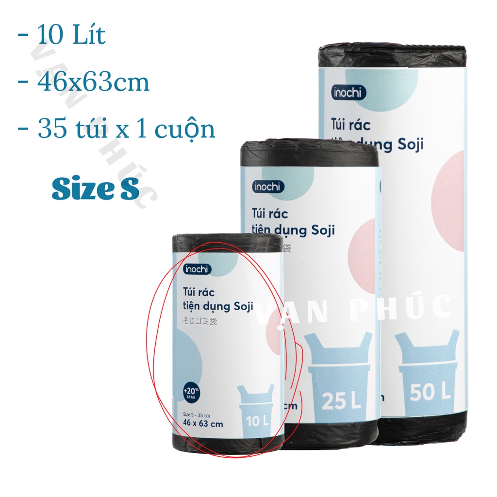 Ảnh Túi đựng rác tự phân hủy sinh học có quai Inochi Soji Nhật Bản, cuộn bao bọc bịch, nilong đựng rác màu và đen Vạn Phúc 3