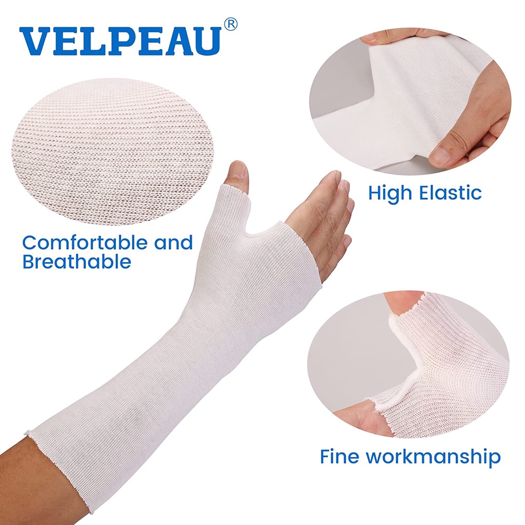 Ảnh VELPEAU Cổ Tay Và Ngón Tay Cái Spica Stockinette (Gói 10 Cái) Vớ Cánh Tay Thoải Mái Bộ Bảo Vệ Da Bằng Vải Bông Tấm Lót Cổ Tay Và Ống Tay Quấn Sẵn Để Nẹp Vòng Đệm Khí Dây Đeo Tay 2