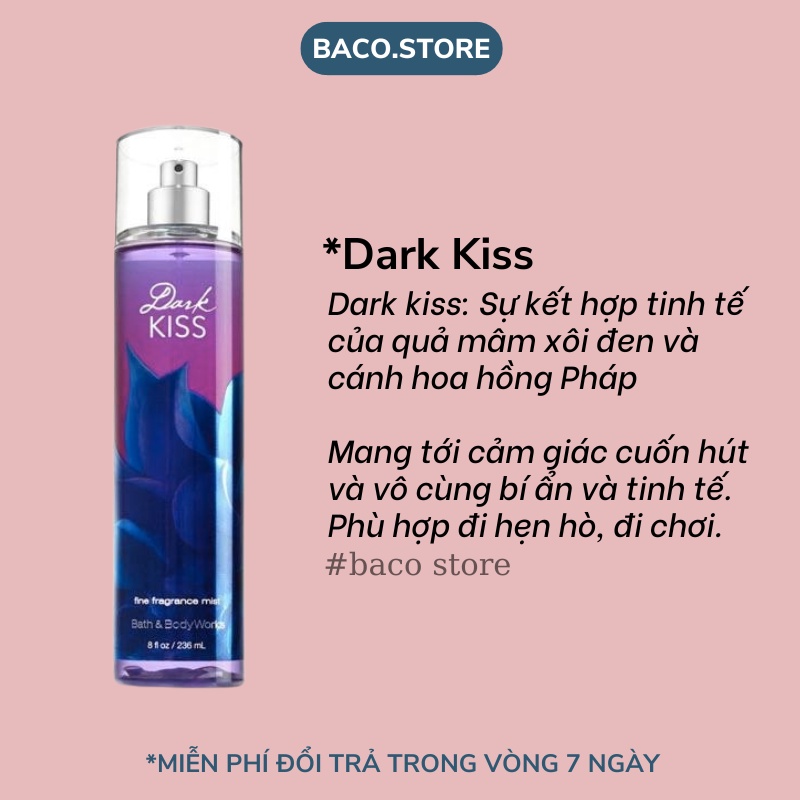 body mist Xịt thơm Dark Kiss 236ml Hương Thơm Ngọt Ngào, Sang Trọng