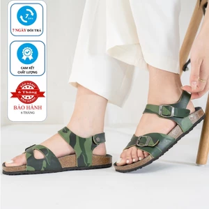 R23 - Sandal Birken Đế Trấu BIOLINE Camo Rằn Ri Unisex Nam nữ Quai Ngang Da PU cao cấp