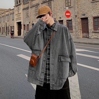 Áo Khoác Jeans Túi Hộp From Rộng Màu Xanh Và Xám, Áo Bò Phong Cách Hàn Quốc Thời Trang Unisex