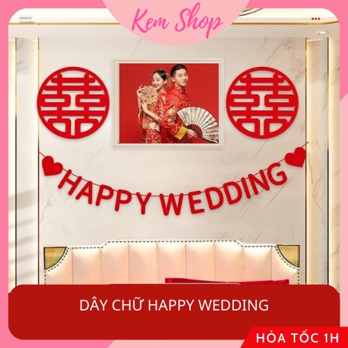 Dây chữ HAPPY WEDDING trang trí đám cưới, phòng cưới - Kem Shop K260