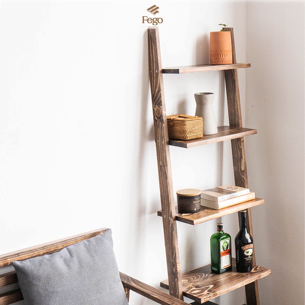 Ảnh Kệ thang FEGO 5 tầng để sách gỗ thông tự nhiên trang trí phòng khách, phòng làm việc 3