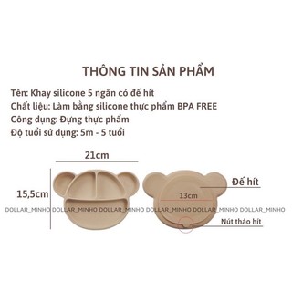 <Tặng nắp> Set ăn dặm khay size nhỏ 5 món bằng silicon cao cấp cho bé gồm bát, khay, yếm, thìa Minho