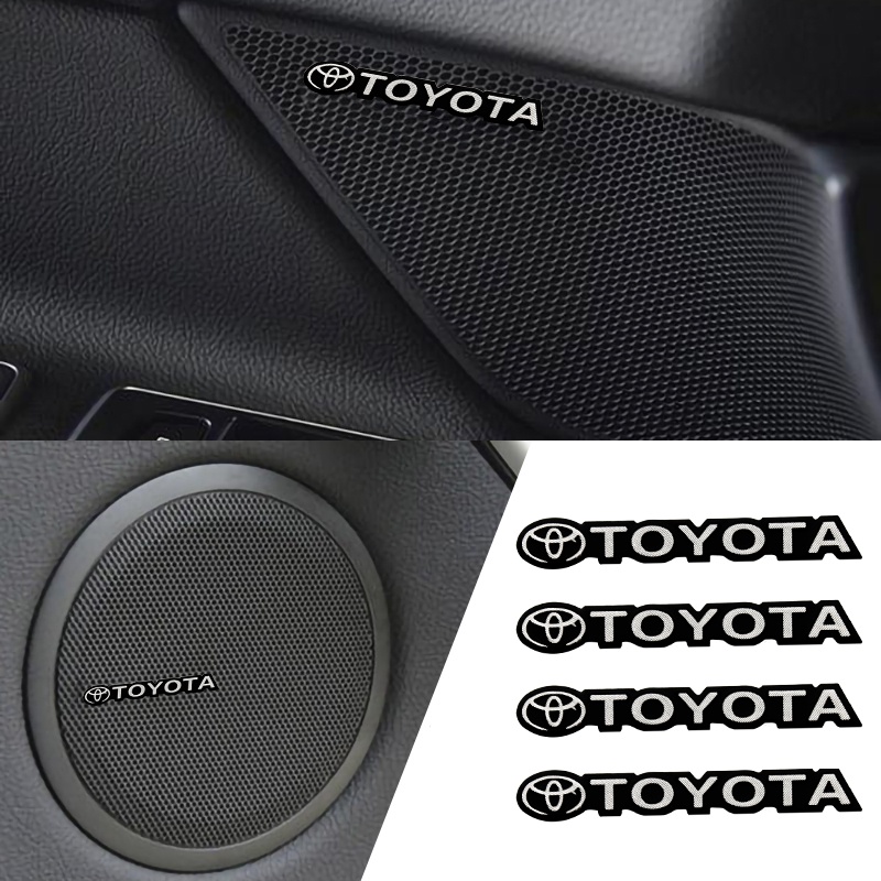 Set 4 / 8 Miếng Dán Loa Âm Thanh 3D Bằng Kim Loại Nhôm Cho Toyota VIos Yaris Corolla Cross Wish Revo CHR Avanza Fortuner Rush Wigo Innova raize