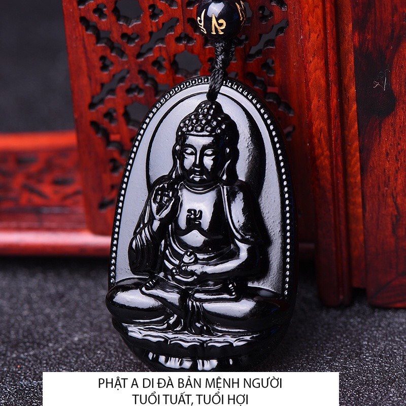 Chuỗi hạt đeo cổ mặt phật A Di Đà size 4.7cm x 3cm nhiều màu - Phật bản mệnh người tuổi Tuất, tuổi Hợi-Tặng kèm theo dây