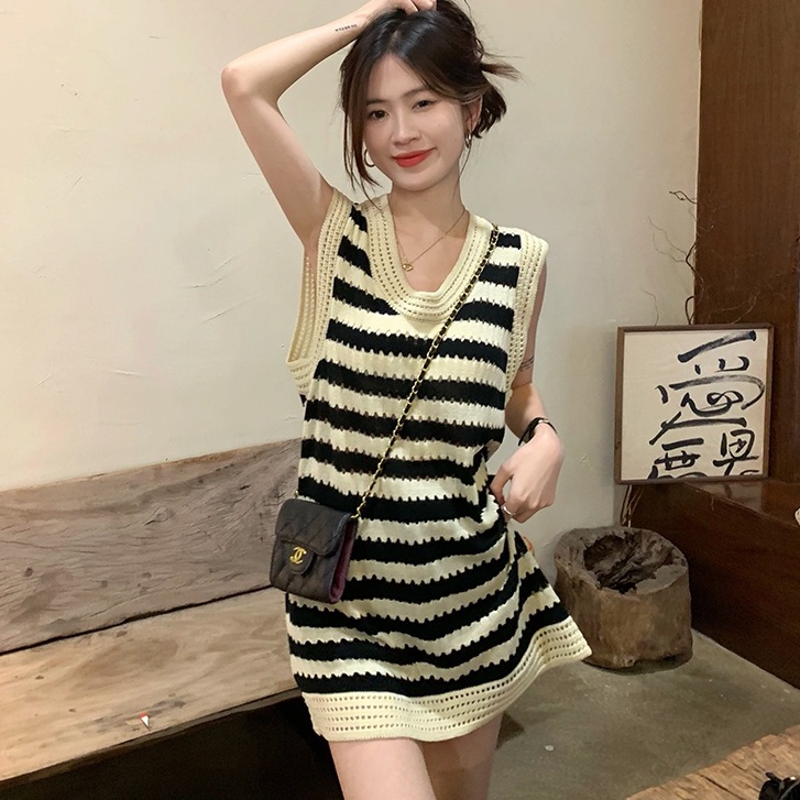 Đầm Cổ Polo Dáng Rộng Họa Tiết Kẻ Sọc Thời Trang Mùa Hè Hàng Mới