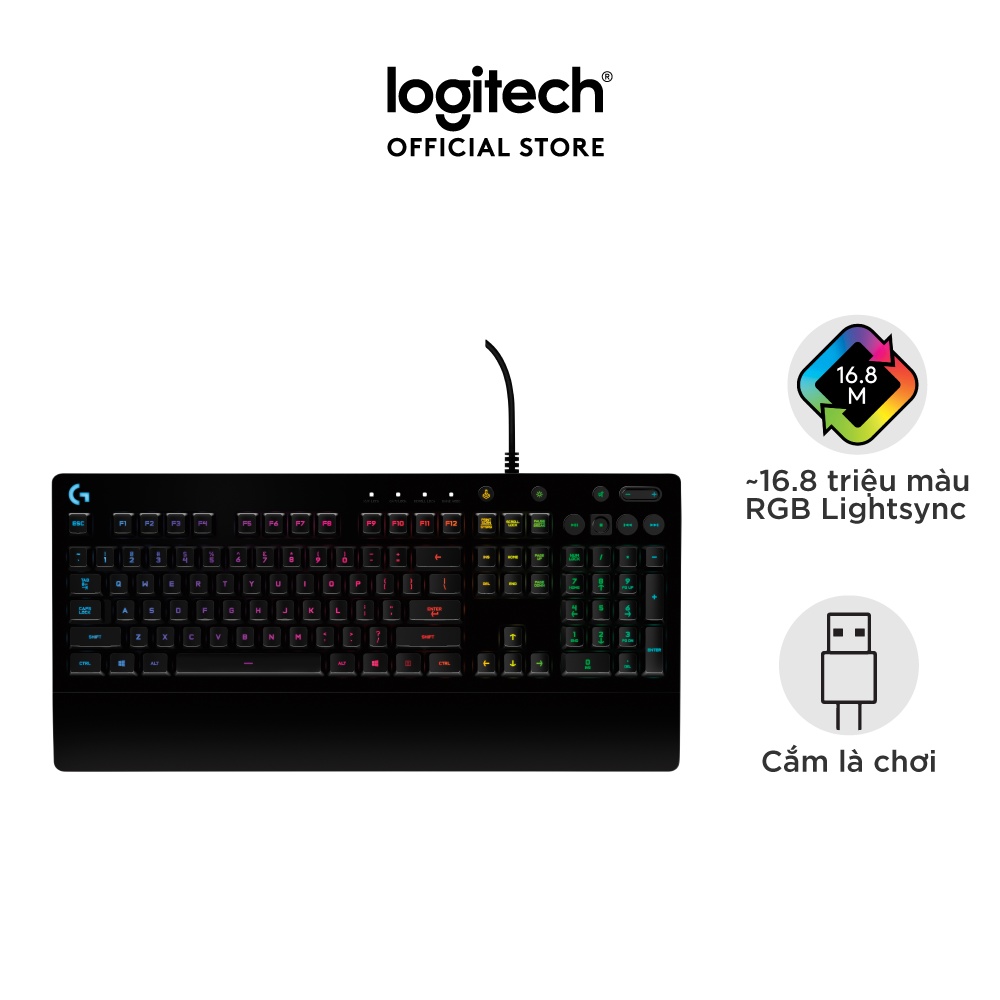 Bàn phím game có dây Logitech G213 Prodigy – RGB, Full size, chống tràn bền bỉ