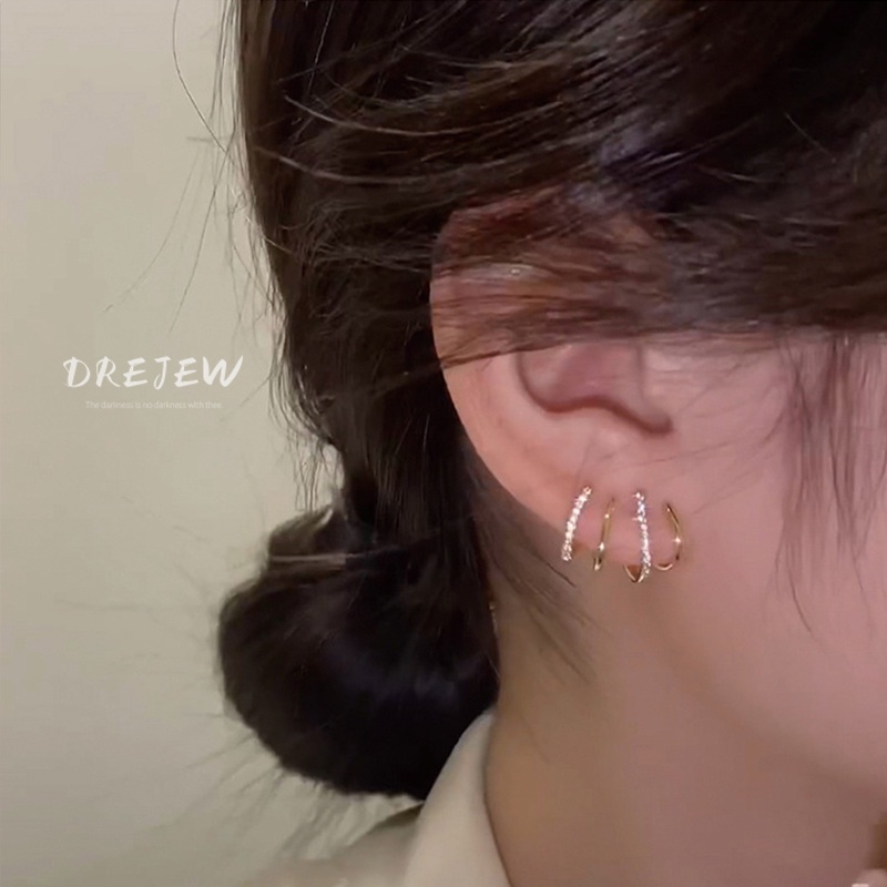 Ảnh DREJEW Khuyên tai kim bạc 925 không dị ứng kiểu dáng hình học phong cách Hàn Quốc thời trang 3