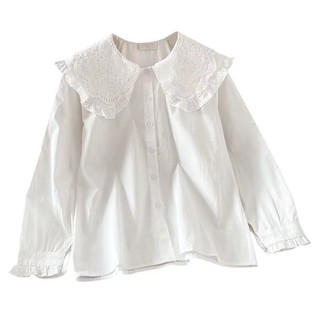 Áo Sơ Mi Nữ Tay Dài Cổ Búp Bê Phối Ren Phong Cách Hàn Quốc baju baju wanita Lenan panjang