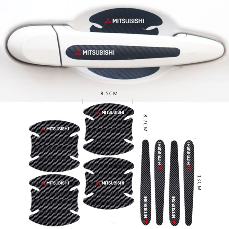Bộ 4 / 8 Miếng Dán Tay Nắm Cửa Xe Hơi Bằng Sợi Carbon Cho Attrage Mirage G4 Triton Xpander Pajero Xpander Lancer ASX Storm Outlander