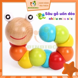Đồ chơi con sâu gỗ uốn dẻo nhiều màu sắc đáng yêu cho bé - Binbibo