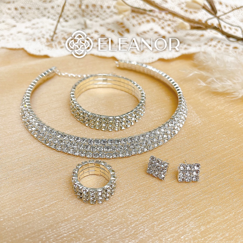 Dây chuyền lắc tay bông tai nhẫn nữ Eleanor Accessories bộ trang sức đính đá phụ kiện trang sức 4812
