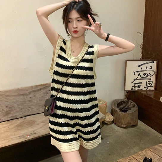 Đầm Cổ Polo Dáng Rộng Họa Tiết Kẻ Sọc Thời Trang Mùa Hè Hàng Mới