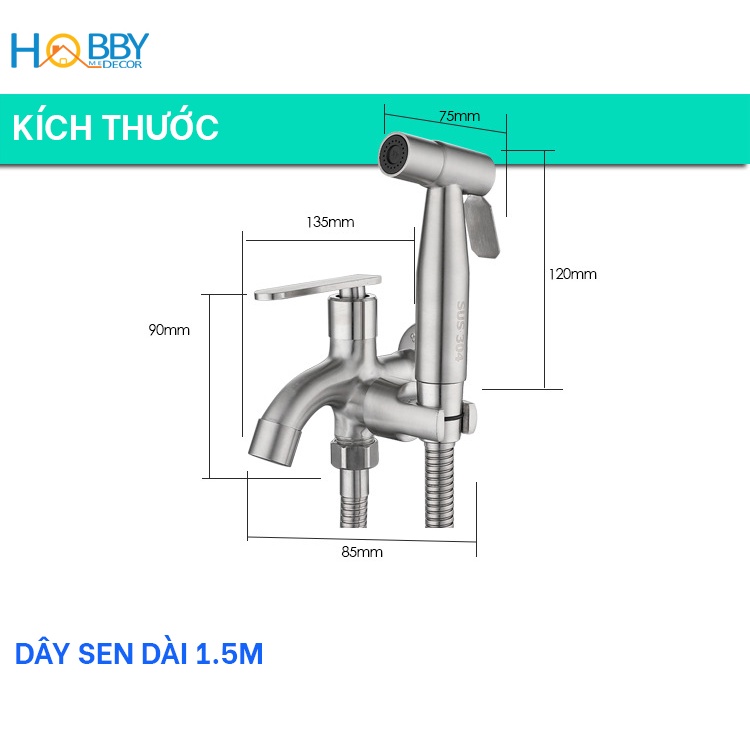 Bộ củ sen và vòi xịt rửa đa năng inox 304 Hobby home decor GXT dây 1.5m