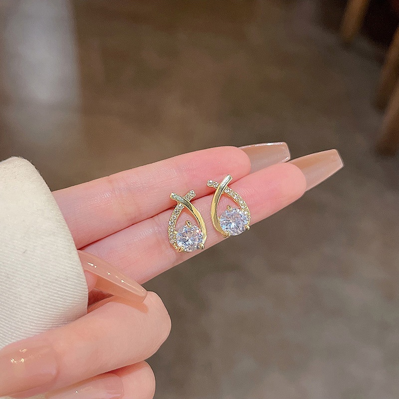 Bông tai kim loại bạc 925 thiết kế chữ thập zircon và kim cương sang trọng