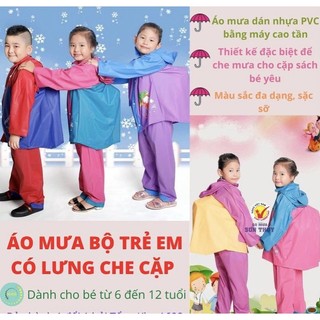 Áo Mưa Bộ Cho Bé Sơn Thủy Có Phần Lưng Che Cặp - Áo mưa trẻ em Hàng Chính Hãng CAO Cấp